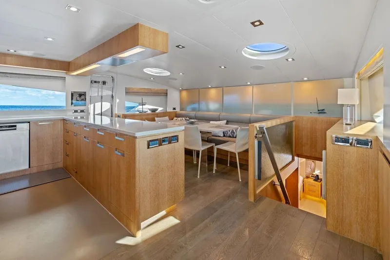 Slide: The Image of Luxurious interior of 2014 Horizon RP 110 yacht with modern kitchen and dining area. - 64