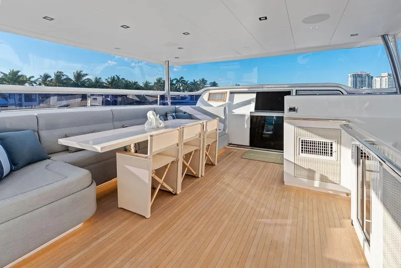 Slide: The Image of Luxurious 2014 Horizon RP 110 yacht interior with elegant seating and dining area. - 83