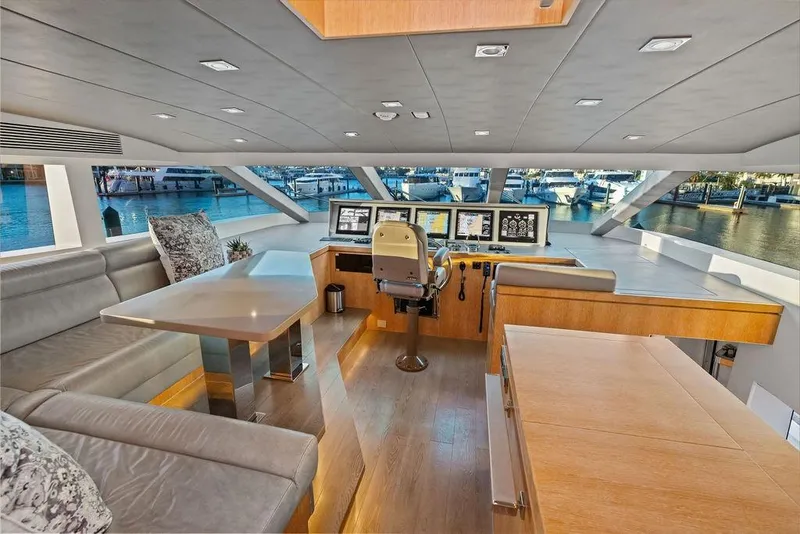 Slide: The Image of Luxurious 2014 Horizon RP 110 yacht interior with modern helm and seating area. - 87