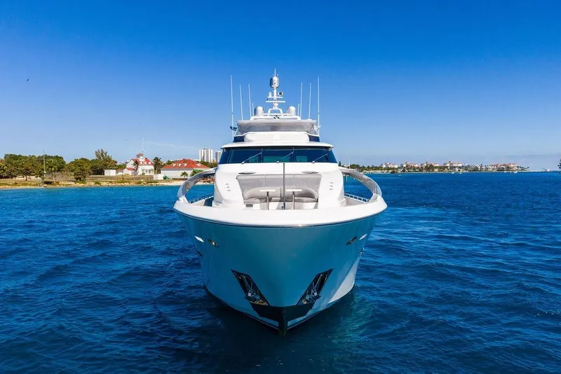 Slide: The Image of Luxurious 2014 Horizon RP 110 yacht cruising on clear blue waters. - 9