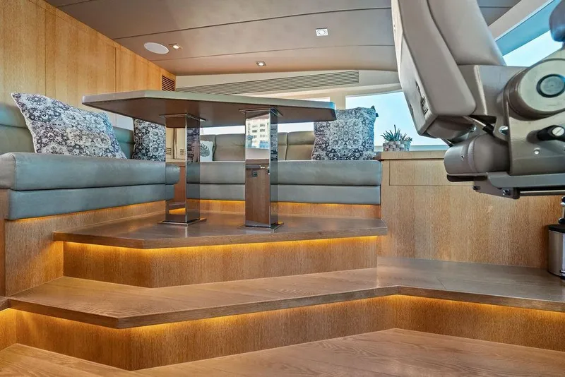 Slide: The Image of Luxurious interior of 2014 Horizon RP 110 yacht with elegant seating and ambient lighting. - 90