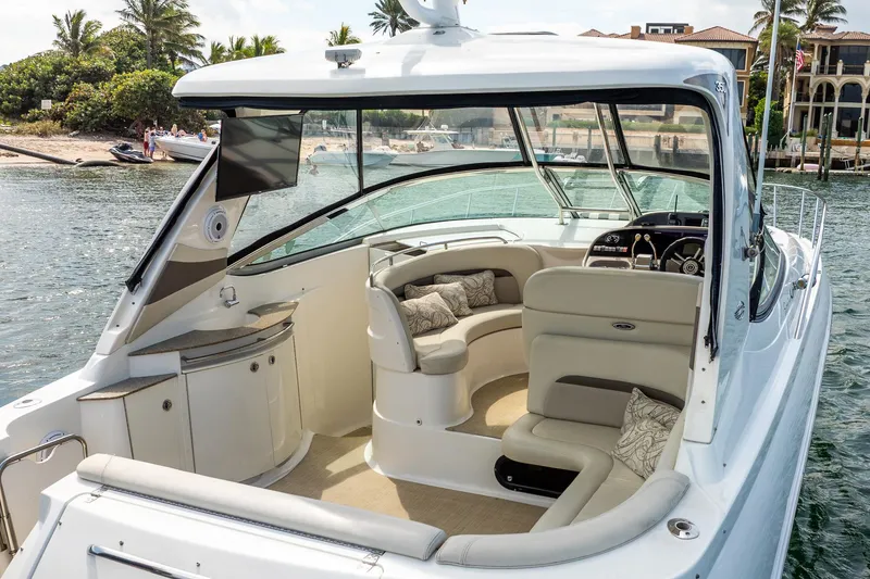 Slide: The Image of 2008 Chaparral Signature 350 yacht interior with plush seating and elegant design. - 7