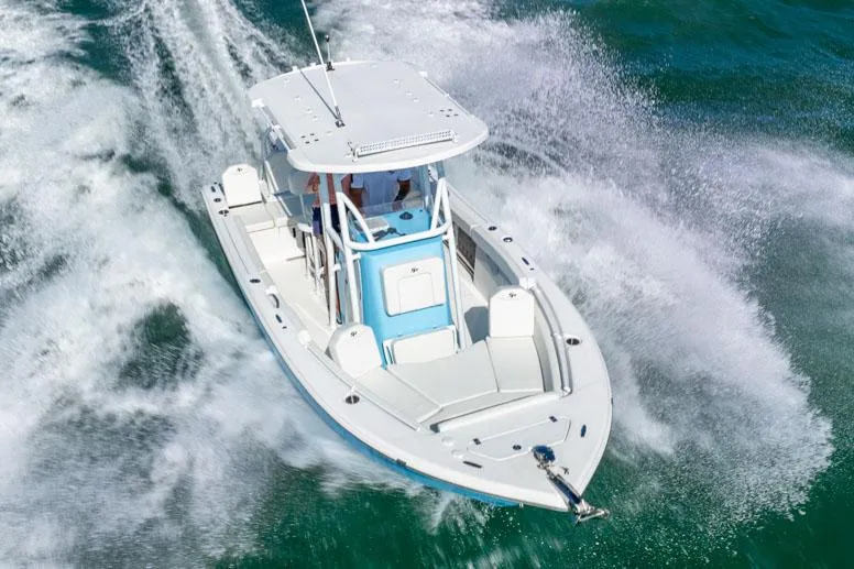 Slide: The Image of Manufacturer Provided Image: 2025 Sea Pro 225FLX Sandbar boat cruising on open water, creating dynamic waves. - 10