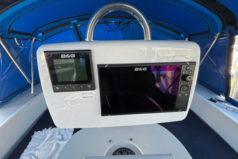 Slide: The Image of B&G navigation system on 1987 Irwin 44 sailboat, under blue canopy. - 9