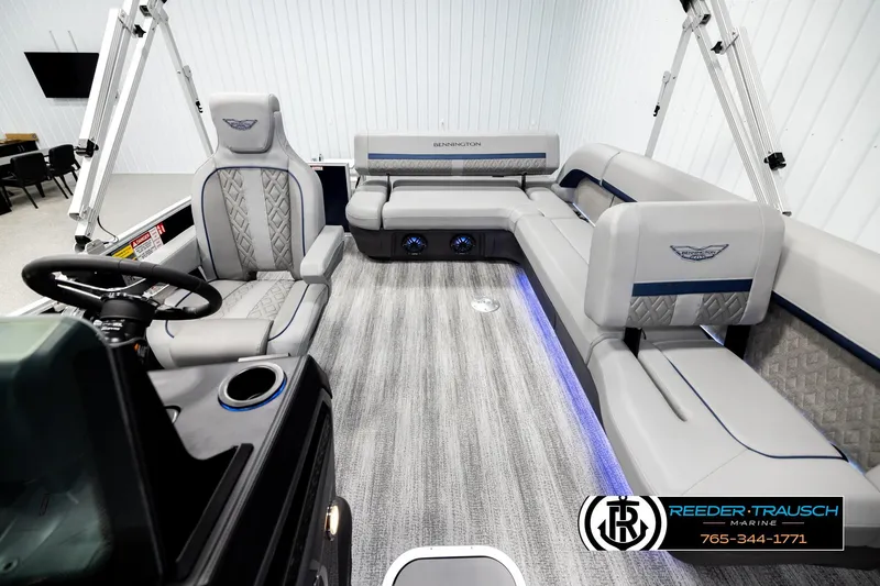 Slide: The Image of Interior of 2026 Bennington MLSF boat with luxurious seating and modern design. - 14