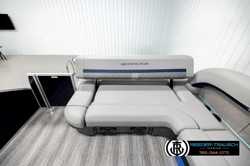 Slide: The Image of 2026 Bennington MLSF boat interior with luxurious seating and modern design. - 15