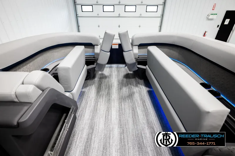 Slide: The Image of 2026 Bennington MLSF boat interior with luxurious seating and modern design. - 19
