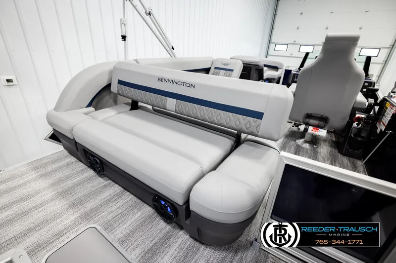 Slide: The Image of 2026 Bennington MLSF boat interior with luxurious seating and modern design. - 30