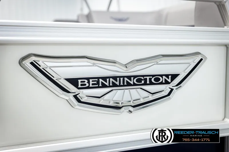 Slide: The Image of 2026 Bennington MLSF boat logo with Reeder-Trausch Marine branding. - 48