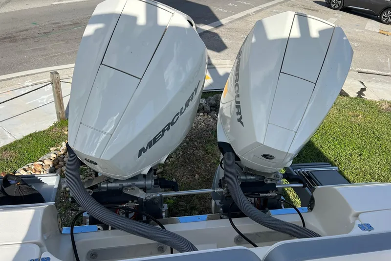 Slide: The Image of 2023 ShearWater 270 SS Carolina with dual Mercury outboard engines. - 9