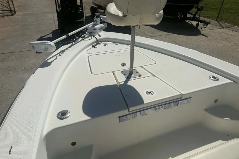 Slide: The Image of 2010 Hydra-Sports Bay Bolt 19 boat deck with mounted equipment and storage compartments. - 9