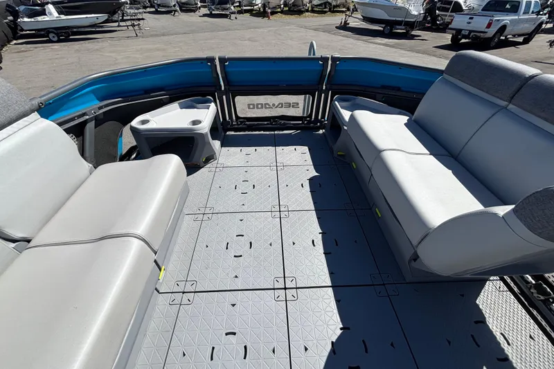 Slide: The Image of 2023 Sea-Doo Switch Cruise 21 interior with spacious seating and modern design. - 44