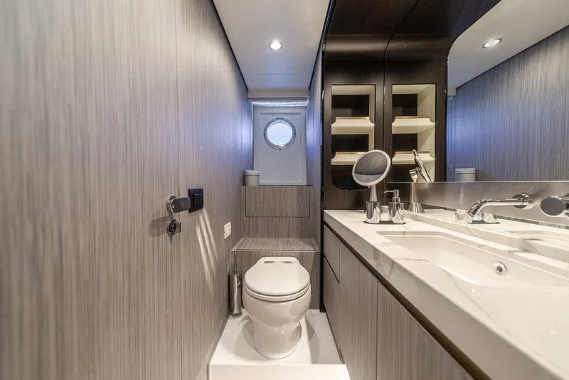 Slide: The Image of Luxurious bathroom in 2020 Azimut 60 yacht with modern fixtures and elegant design. - 33