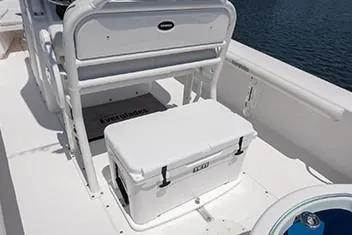 Slide: The Image of Manufacturer Provided Image: 2020 Everglades 243 Center Console boat interior with cooler and seating. - 11
