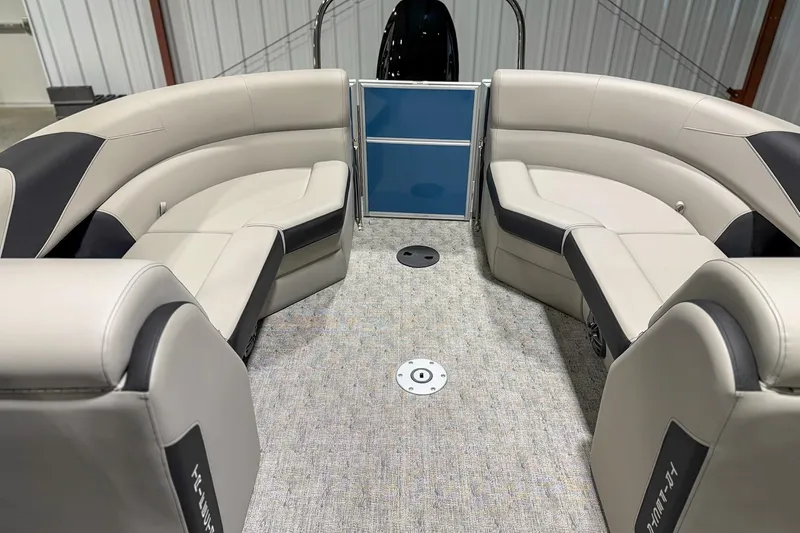 Slide: The Image of Luxurious interior of 2025 Trifecta 22 RF LE pontoon boat with plush seating. - 6