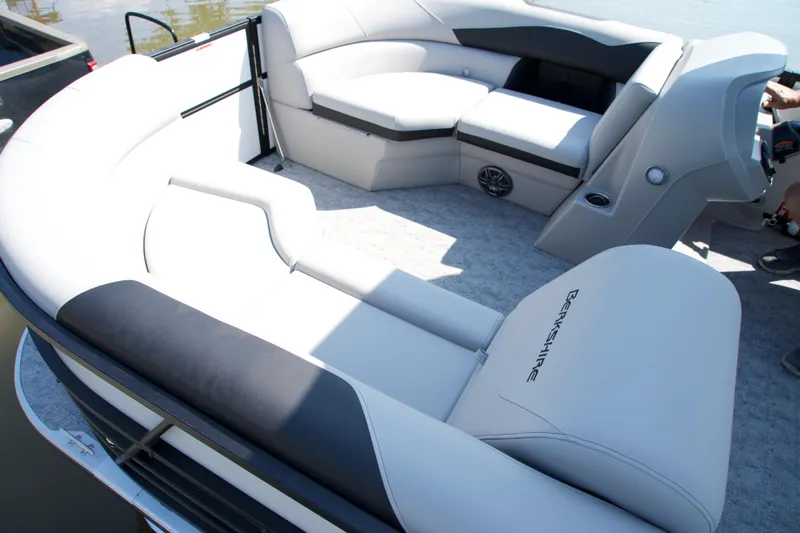 Slide: The Image of Luxurious interior of 2026 Berkshire 22 RFX LE pontoon boat with plush seating. - 6