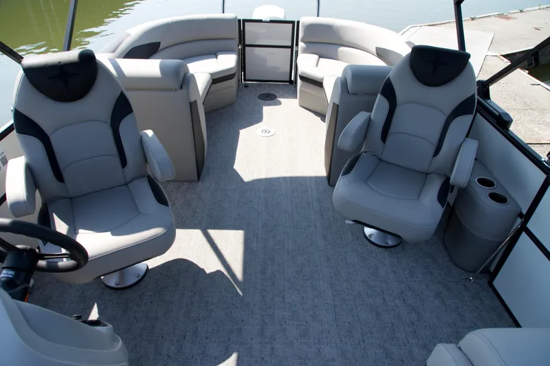 Slide: The Image of Luxurious interior of 2026 Berkshire 22 RFX LE pontoon boat with plush seating and modern design. - 8