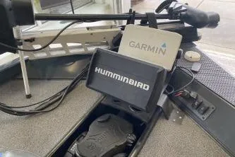 Slide: The Image of 2023 Ranger RT188 boat with Humminbird and Garmin navigation systems. - 3