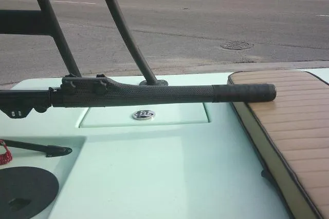 Slide: The Image of 2020 Skimmer Skiff 14 SKIFF boat deck with seating and rod holder. - 15