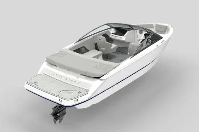Slide: The Image of 2026 Four Winns H1 Freedom boat, sleek white design, spacious interior, modern features. - 4
