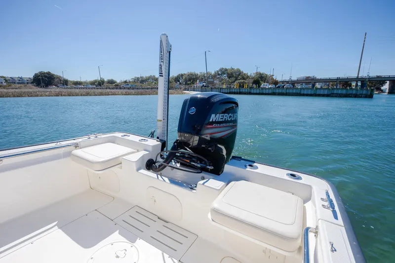 Slide: The Image of 2018 Boston Whaler 170 Montauk boat with Mercury engine on calm water. - 8