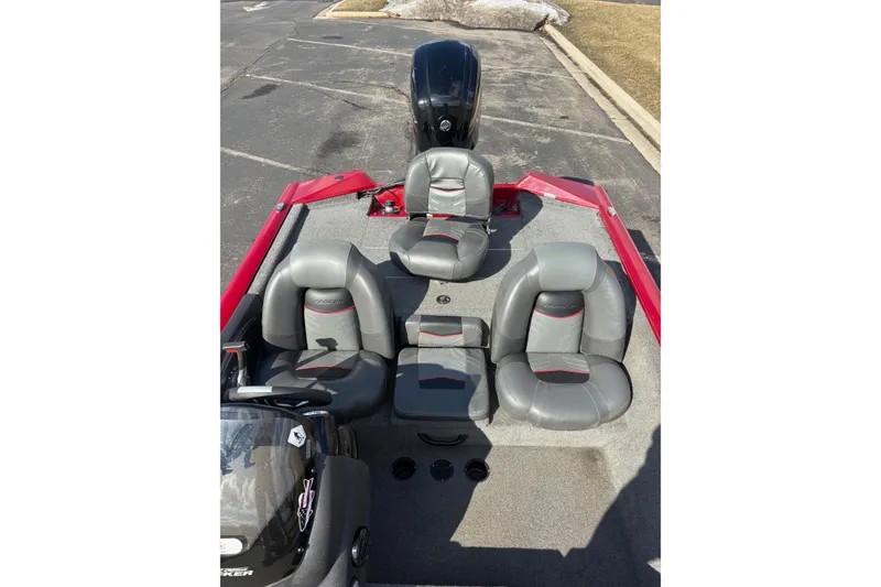 Slide: The Image of 2021 Tracker Pro Team 175 TXW Tournament Edition boat interior with gray seating. - 8