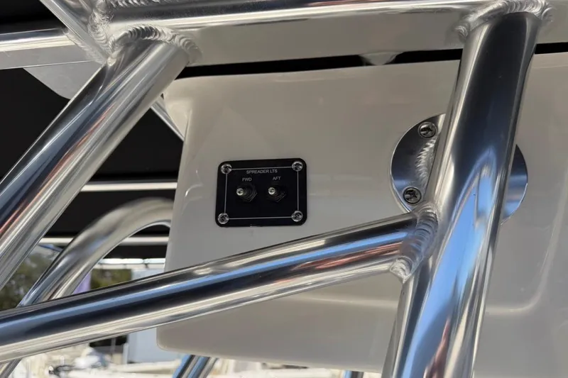 Slide: The Image of Close-up of 2026 Key West 203 FS boat's spreader light switches and metal framework. - 35