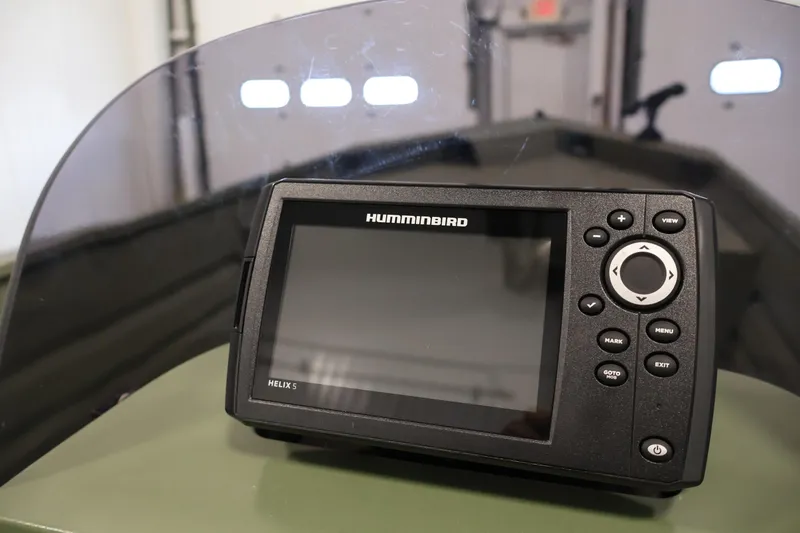 Slide: The Image of Humminbird Helix 5 fish finder on 2025 Alweld 1648 Marsh boat dashboard. - 18