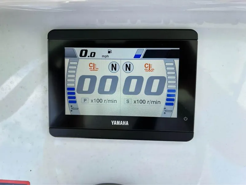 Slide: The Image of Yamaha display on 2022 Sea Hunt Gamefish 27 showing speed and RPM. - 16