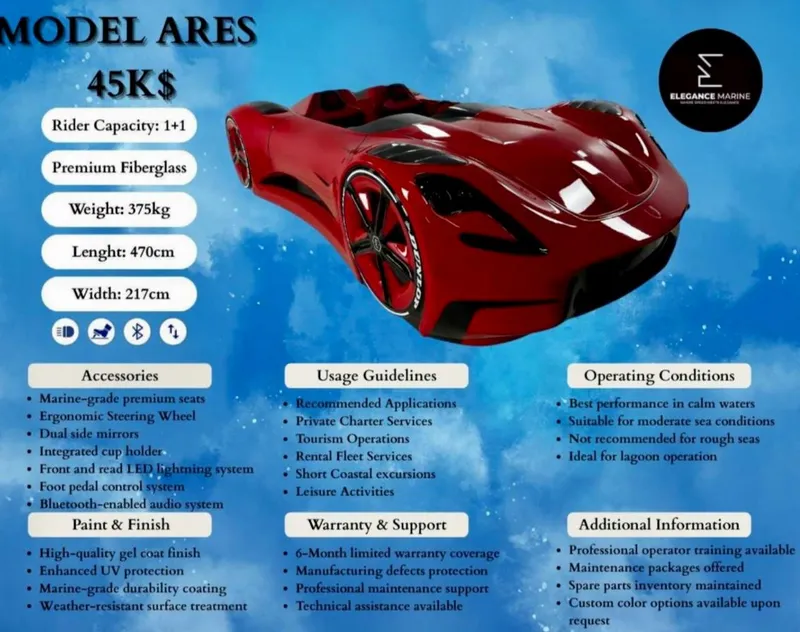 Slide: The Image of Fabbro Jet Car RR 2025: Red futuristic vehicle with premium features, ideal for calm water operations. - 19
