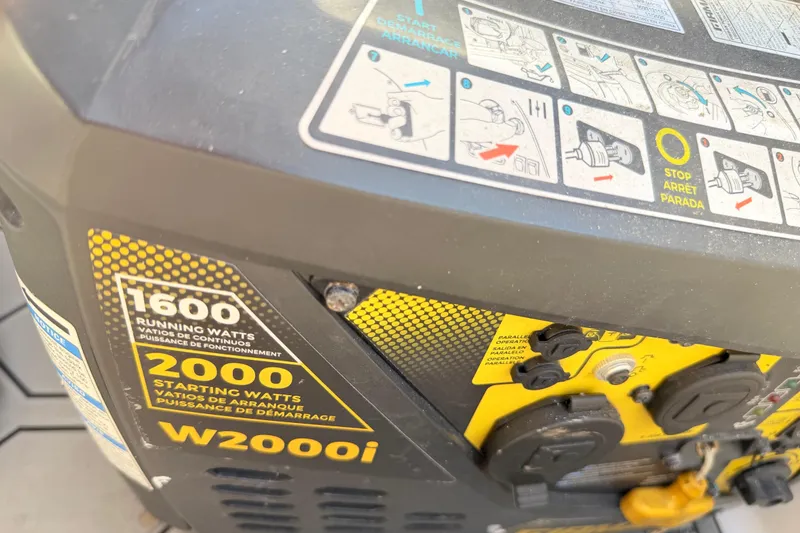 Slide: The Image of Portable generator with 1600 running watts and 2000 starting watts, featuring operation instructions. - 128