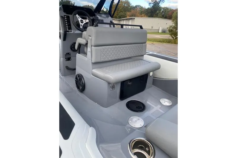 Slide: The Image of 2026 Brig Eagle 8 boat interior with gray seating and modern dashboard. - 3