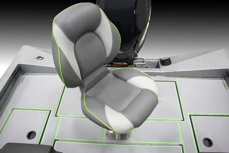 Slide: The Image of Manufacturer Provided Image: 2026 Xpress H18 boat seat with gray and white upholstery, green accents. - 11