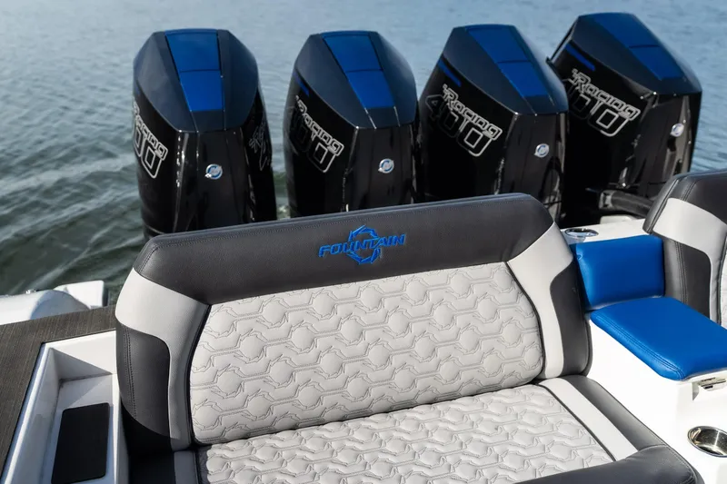 Slide: The Image of Luxury seating and powerful engines on the 2025 Fountain 43 SCX boat. - 20