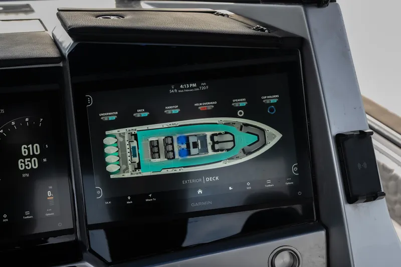 Slide: The Image of Dashboard of 2025 Fountain 43 SCX boat with digital navigation display. - 23