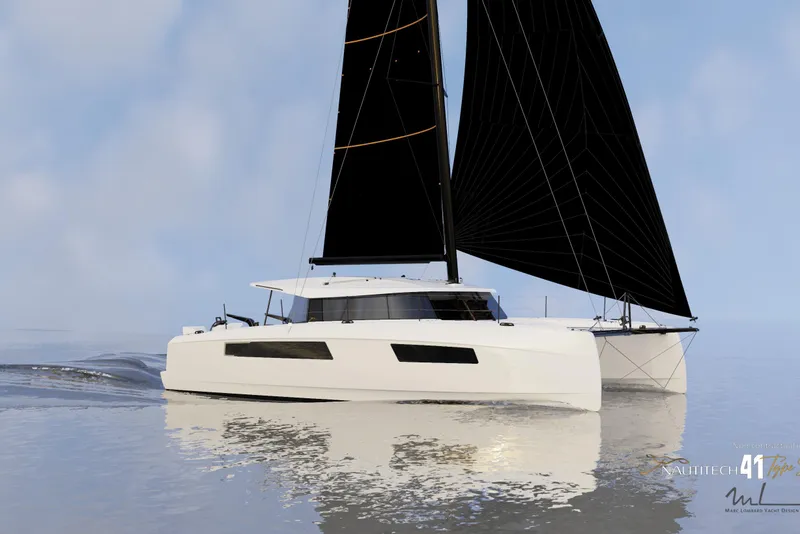 Slide: The Image of Nautitech 41 Type S 2026 catamaran on calm water. - 0
