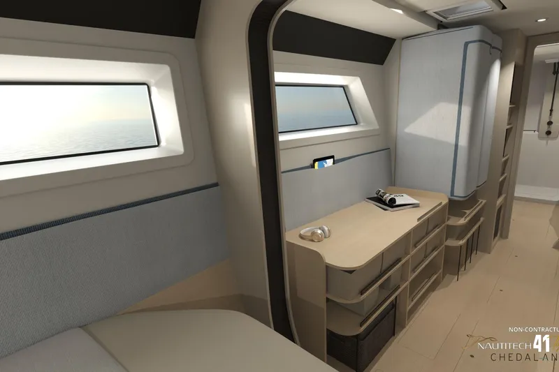 Slide: The Image of Interior of Nautitech 41 Type S yacht, modern design, year 2026. - 24
