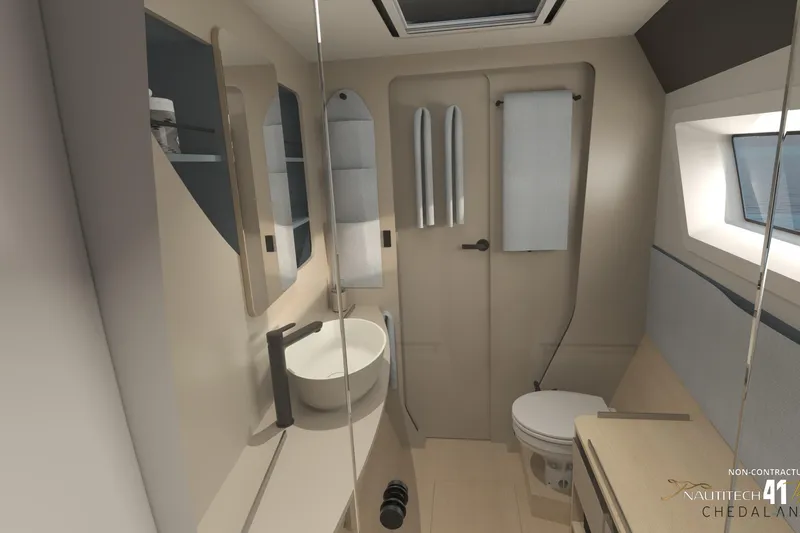 Slide: The Image of Modern bathroom in Nautitech 41 Type S catamaran, year 2026. - 31