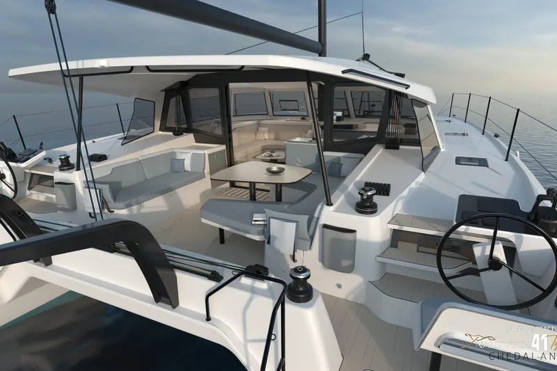 Slide: The Image of Nautitech 41 Type S 2026 catamaran with modern cockpit design. - 8