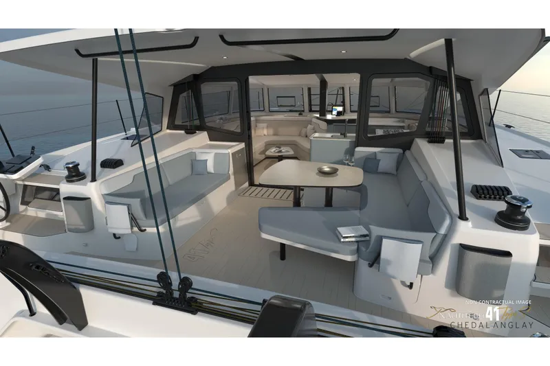 Slide: The Image of Nautitech 41 Type S 2026, modern catamaran interior with stylish seating area. - 11