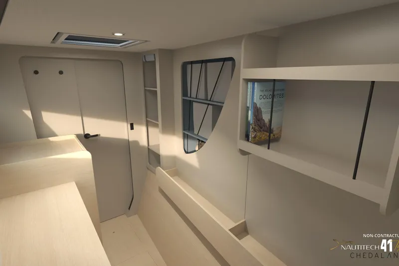 Slide: The Image of Interior of Nautitech 41 Type S yacht, modern design, bookshelf. - 47