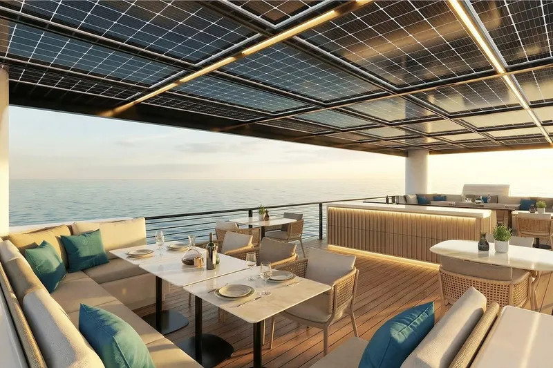 Slide: The Image of Luxurious Arkhaus Villa 51 terrace with solar roof, ocean view, 2027. - 4