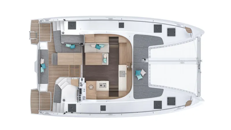 Slide: The Image of 2025 Lagoon 38 catamaran interior layout, featuring spacious cabins and modern amenities. - 85