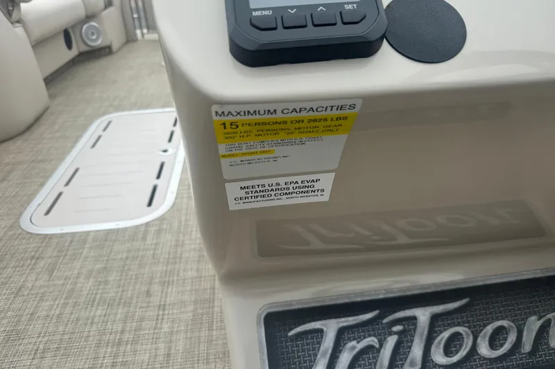 Slide: The Image of 2017 JC 23 Neptoon TT Sport boat capacity label, seating for 15, beige interior. - 9