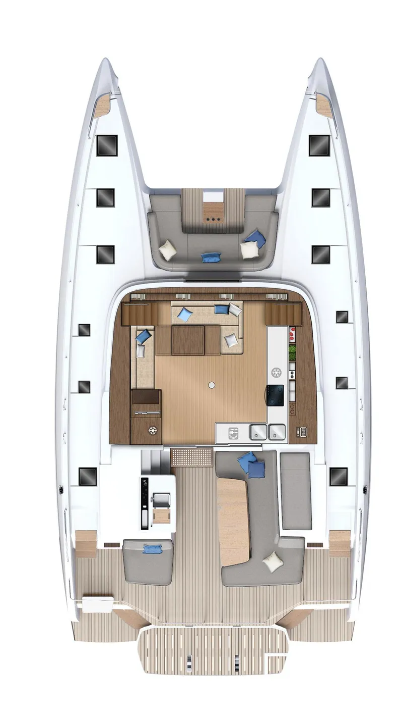 Slide: The Image of 2025 Lagoon 55 catamaran interior layout, featuring spacious living and dining areas. - 28