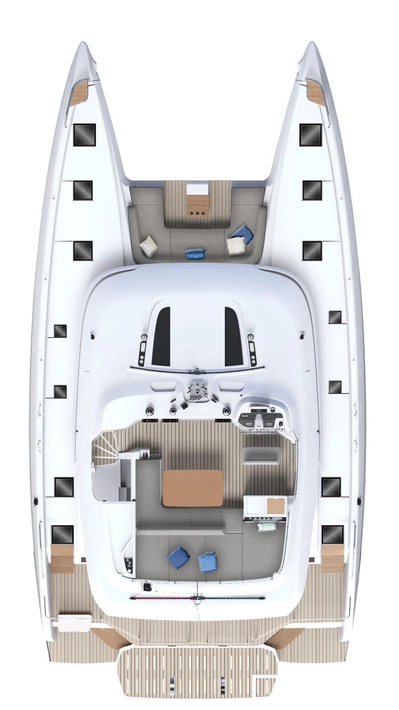 Slide: The Image of Top view of 2025 Lagoon 55 catamaran, showcasing spacious deck layout. - 31