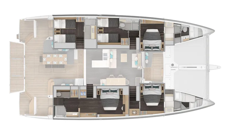 Slide: The Image of Floor plan of a 2025 Lagoon 60 yacht, featuring spacious cabins and modern amenities. - 35