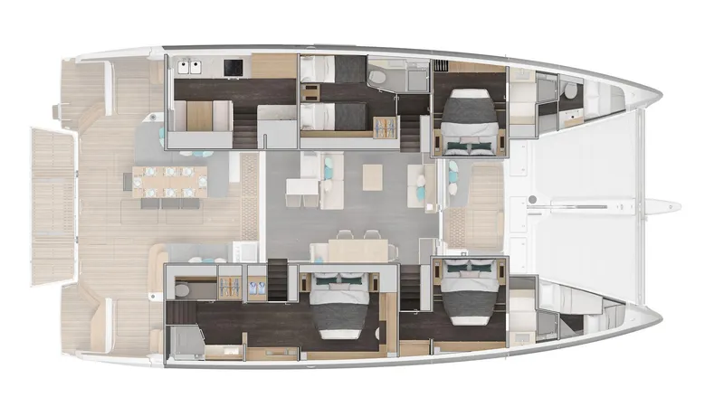 Slide: The Image of 2025 Lagoon 60 yacht floor plan with spacious cabins and modern amenities. - 40