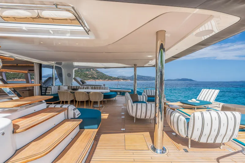 Slide: The Image of Luxurious Lagoon Eighty 2 yacht interior with elegant seating, ocean view, and modern design, 2025 model. - 10