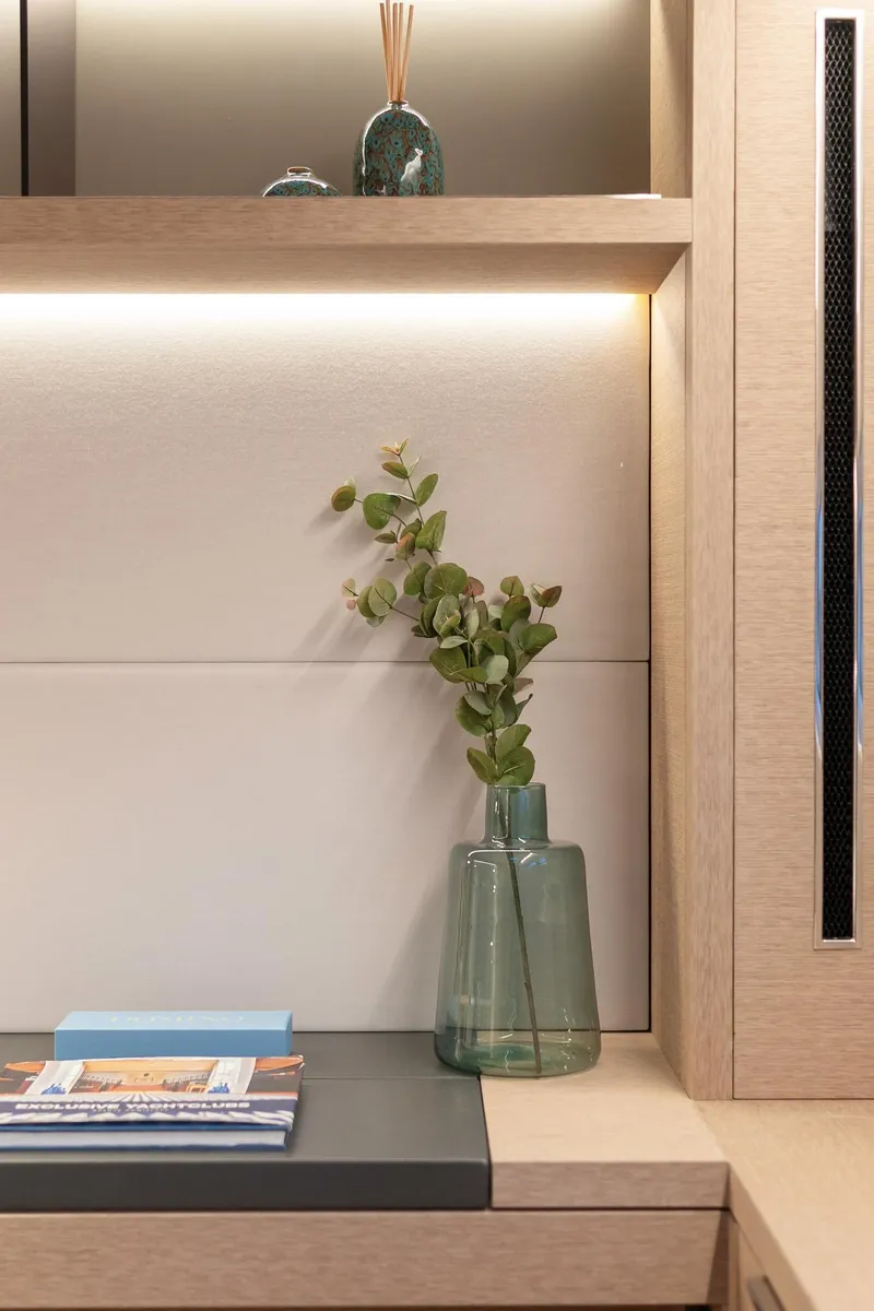 Slide: The Image of Modern interior of Lagoon SIXTY 5 yacht, featuring elegant decor and minimalist design, 2025 model. - 29